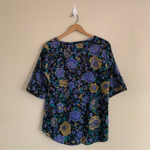 Ann Taylor Black Colorful Floral Print Short Sleeve Blouse Women’s Size Small - Picture 7 of 8